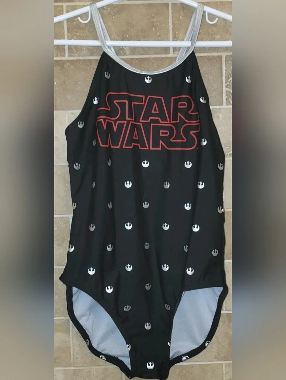 Star Wars Girls Black Red Silver Rebel Alliance Starbird Bathing Swim Suit MED